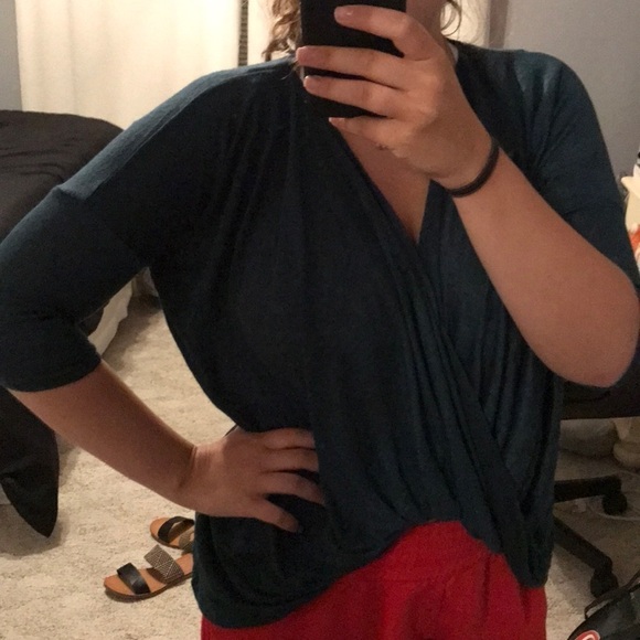 AX teal cross shirt, Size S/M - Picture 2 of 5